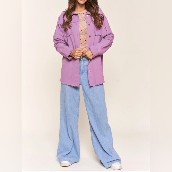 #22884 🚨 SALE 🛑S  OVERSIZED LAVENDER ROCK & ROLL DENIM SHIRT JACKET - Picture 12 of 16